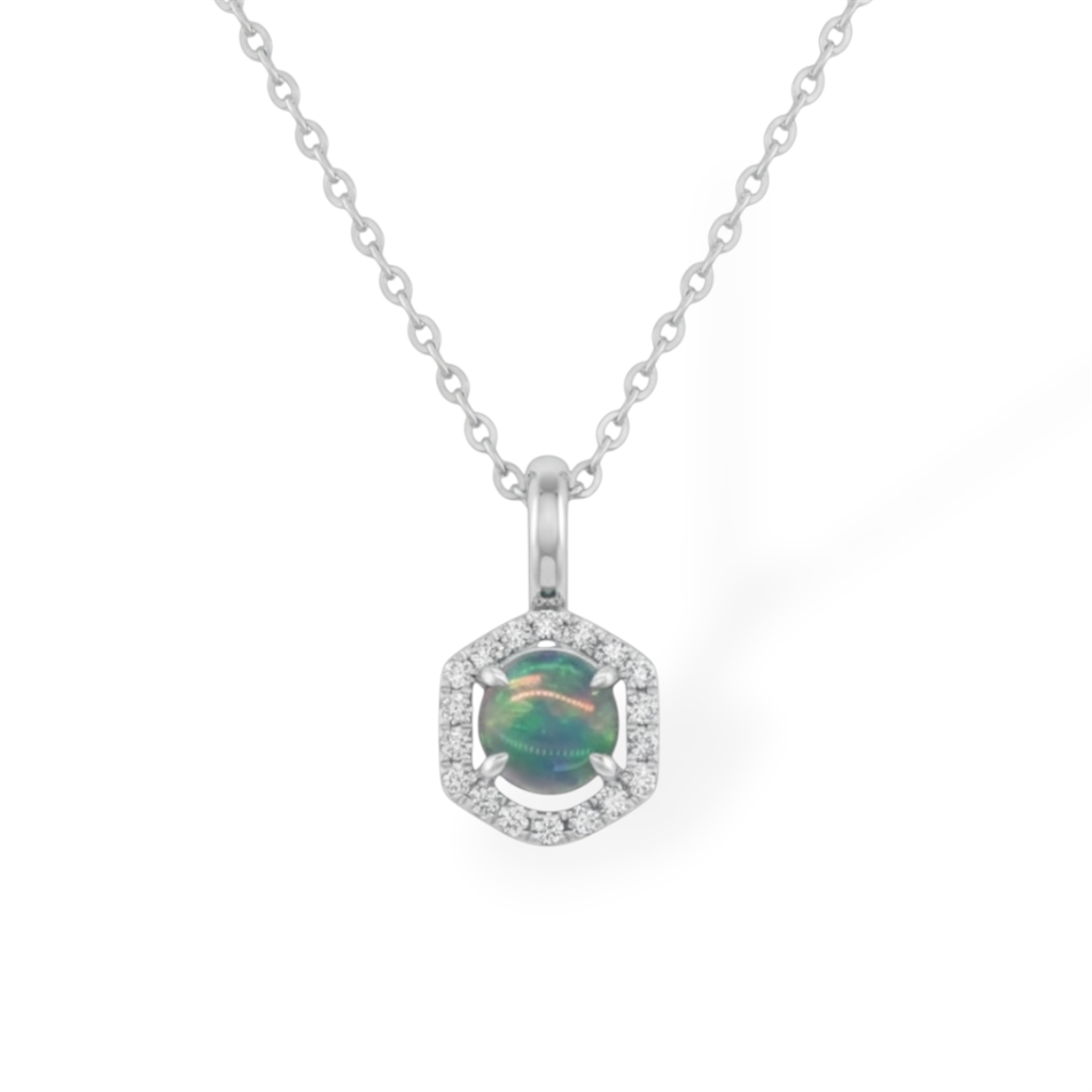 14KT White Gold Opal And Diamond Halo Pendant
