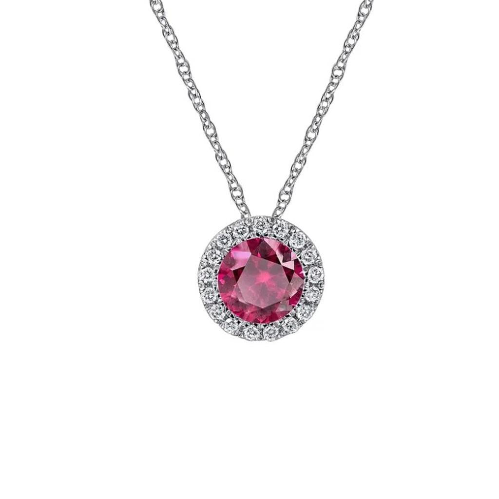 14kt White Gold Ruby & Diamond Halo Pendant Necklace NK2824W45RA