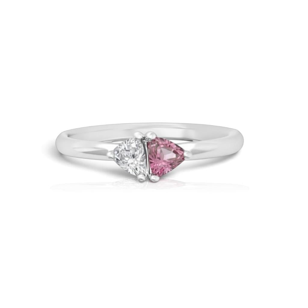 14K White Gold Two-Stone Pink Tourmaline & Diamond Ring