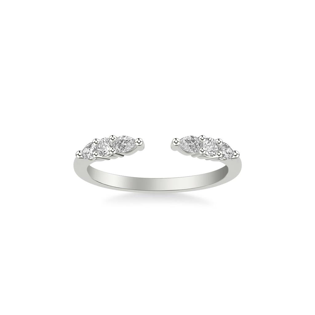 14kt White Gold Open Cuff Pear & Round Diamond Wedding Band – 0.30ct Total Diamonds | Size 6.5