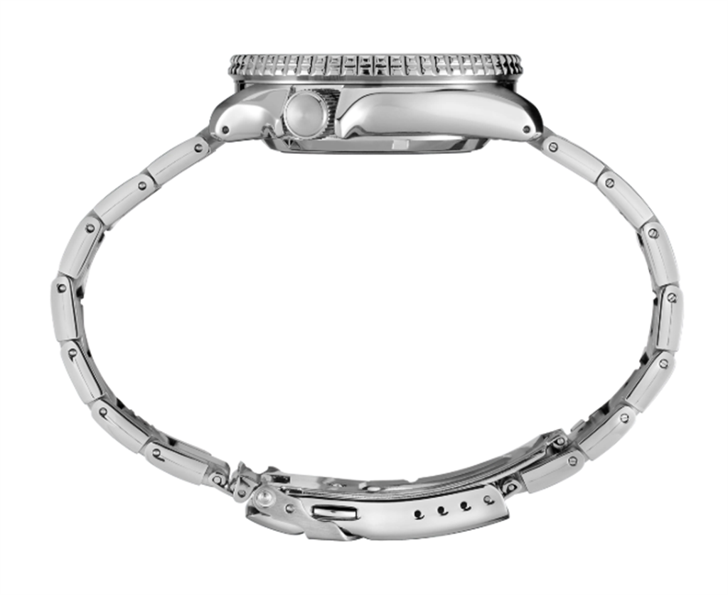 Seiko 5 Sports Stainless Steel Green Sunray Dial Watch - side view