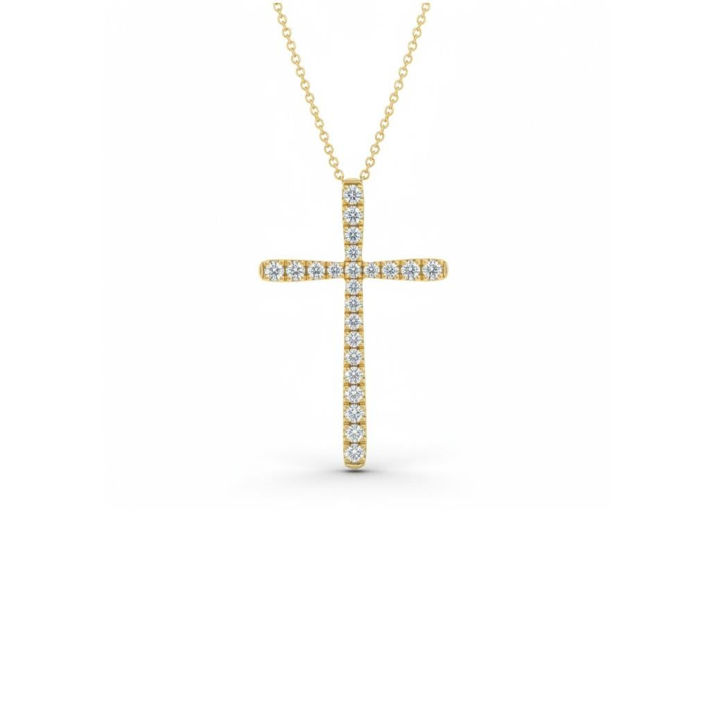 14K Yellow Gold Diamond Cross Pendant – 0.25ctw