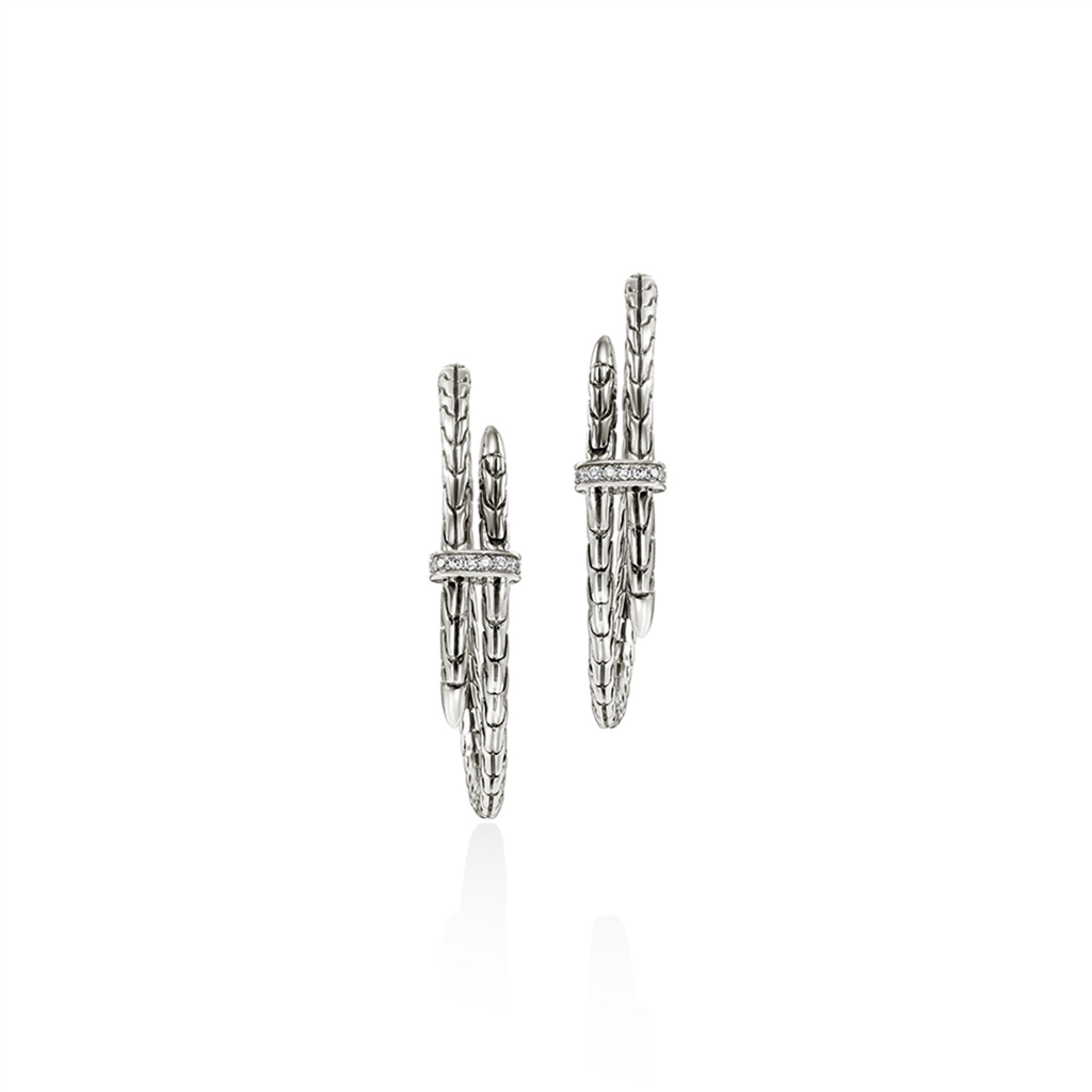 Sterling Silver 34mm Diamond Pave Hoop Earrings
