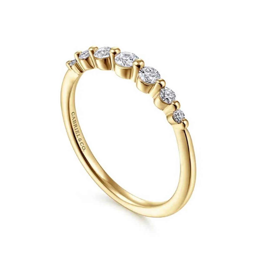 14KT Yellow Gold Graduating Single Prong Diamond Wedding Band Designed by Gabriel and Co.