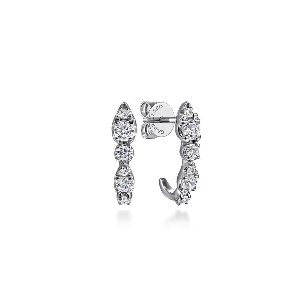 14kt White Gold Diamond J Hoop Stud Earrings