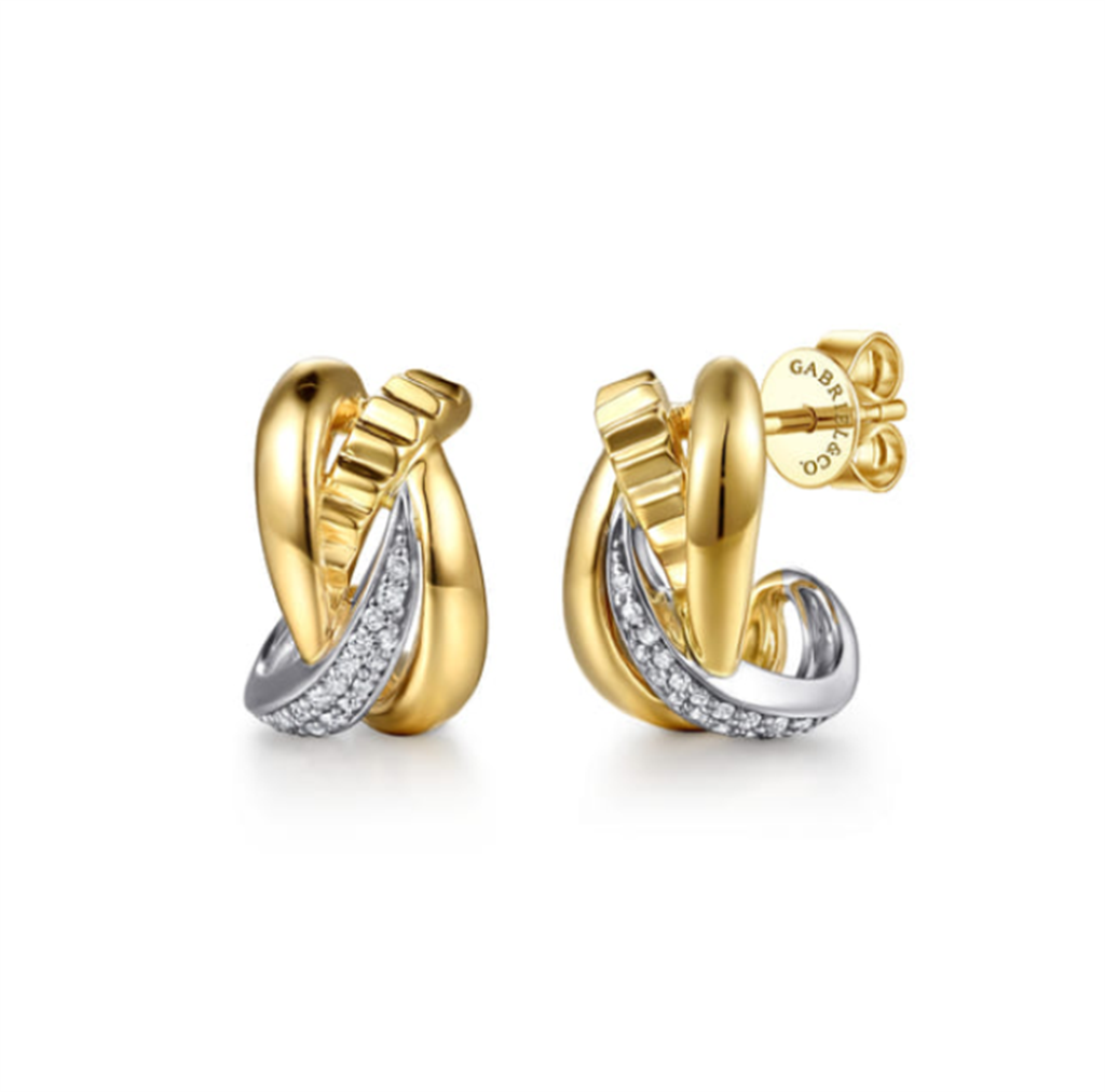 Two-Tone Diamond J-Hoop Earrings