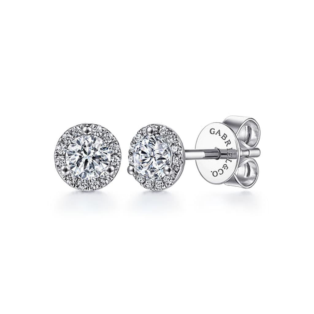 14 KT White Gold Diamond Halo Stud Earrings
