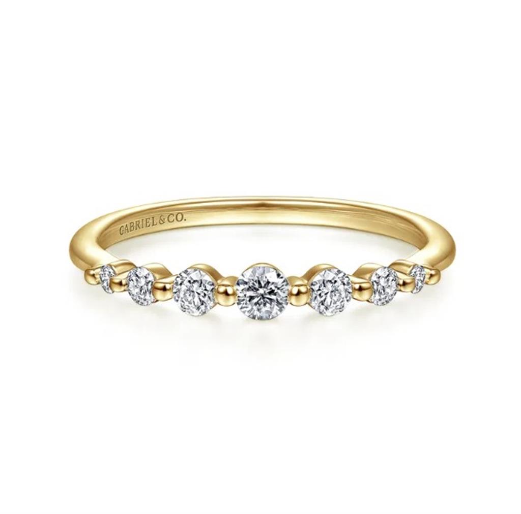 14KT Yellow Gold Graduating Single Prong Diamond Wedding Band Designed by Gabriel and Co.