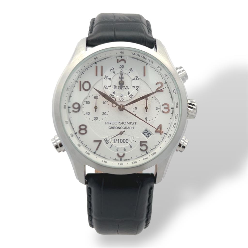 Certified Authentic Bulova Precisionist 46.5mm White Dial Leather Strap Watch