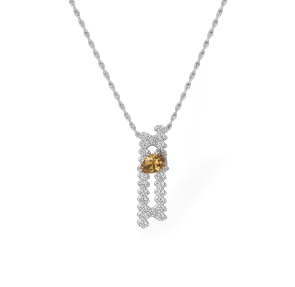 14K White Gold Pear-Shaped Citrine And Diamond Necklace