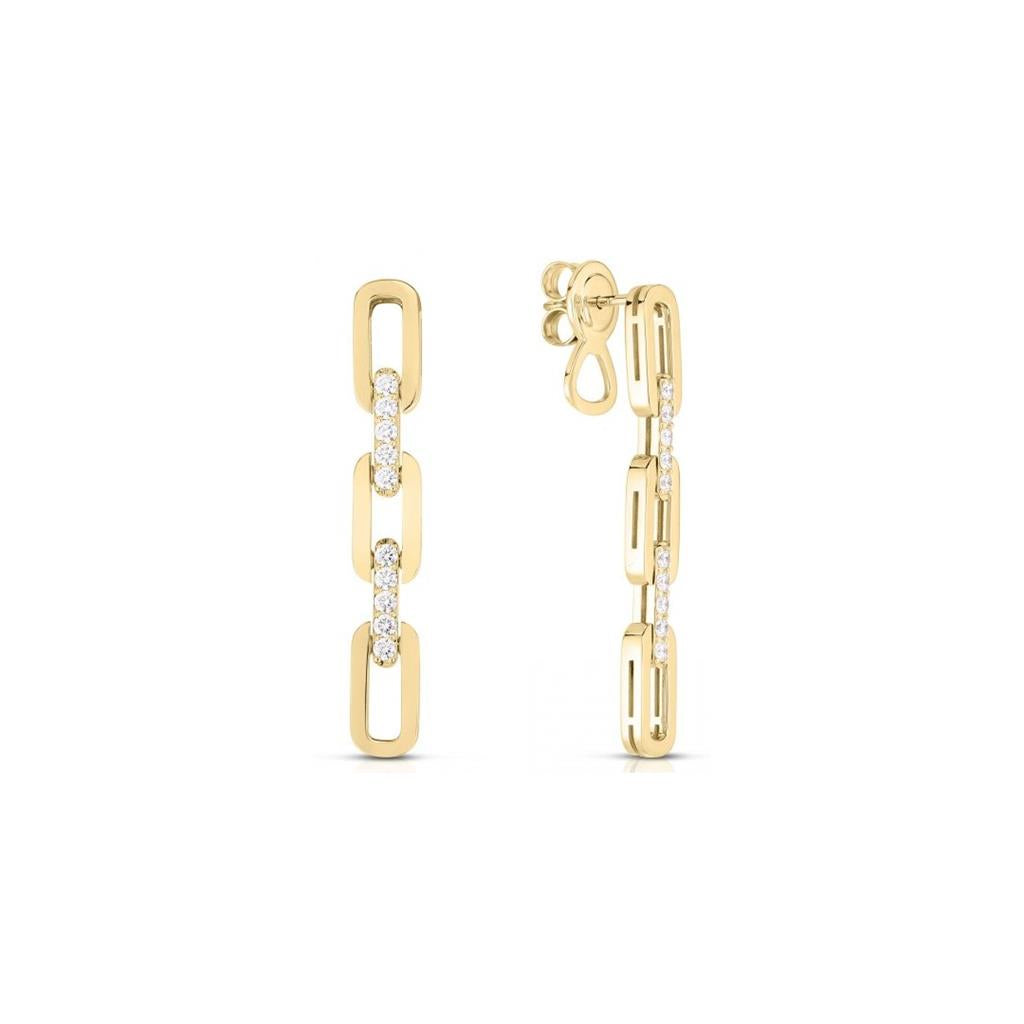 18 KT Yellow Gold Diamond Navarra Three Link Drop Earrings