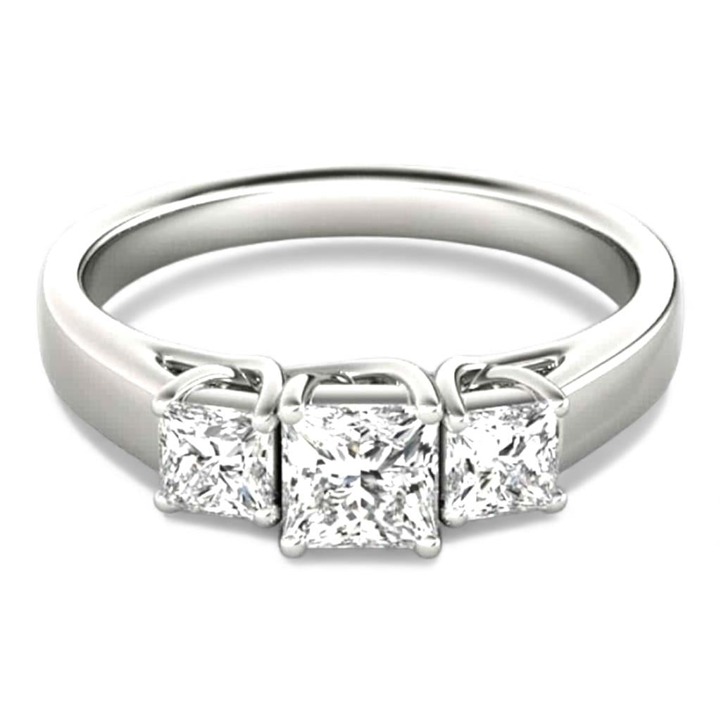 14KT White Gold 3-Stone Princess Cut Diamond Engagement Ring