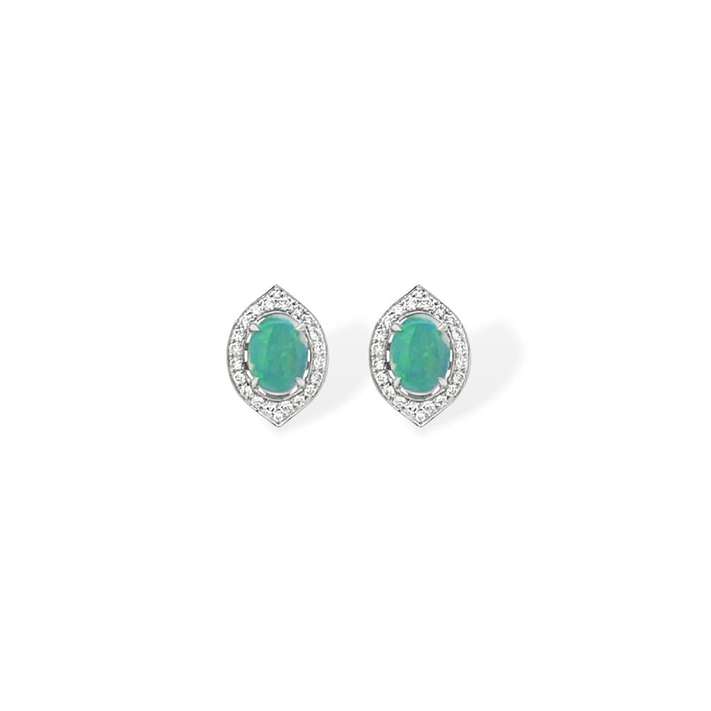 14K White Gold Diamond & Opal Earrings