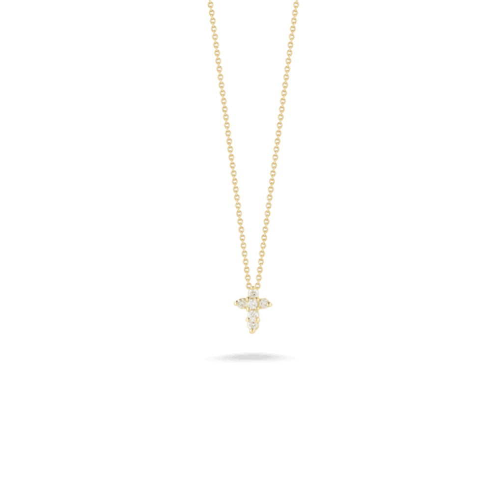 18K Yellow Gold Baby Cross Diamond Pendant Necklace