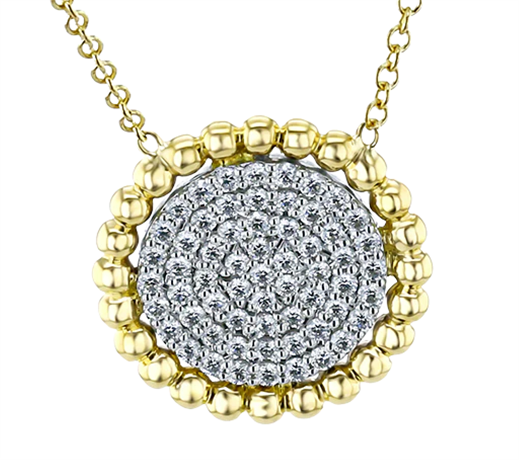14kt Two-Tone Beaded Edge Diamond Disc Pendant Necklace
