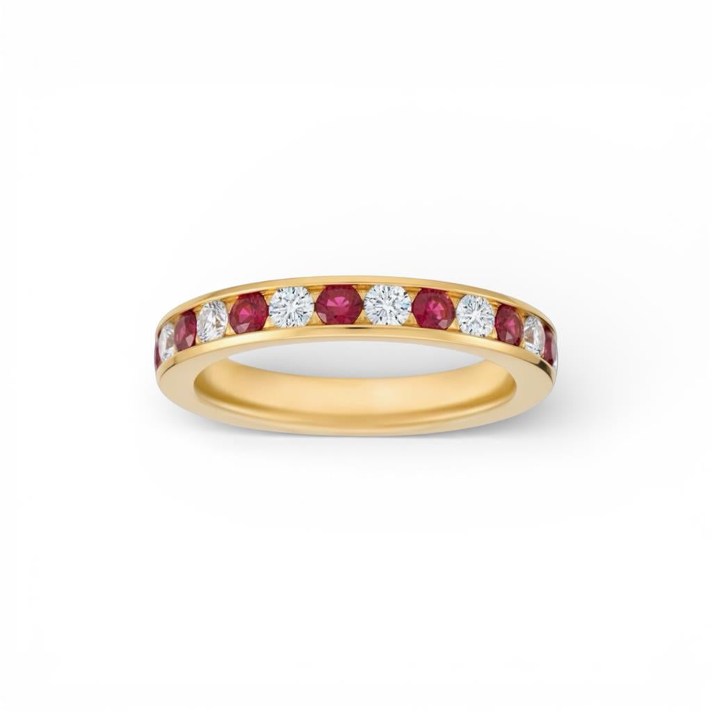 14kt Yellow Gold Diamond & Ruby Alternating Band