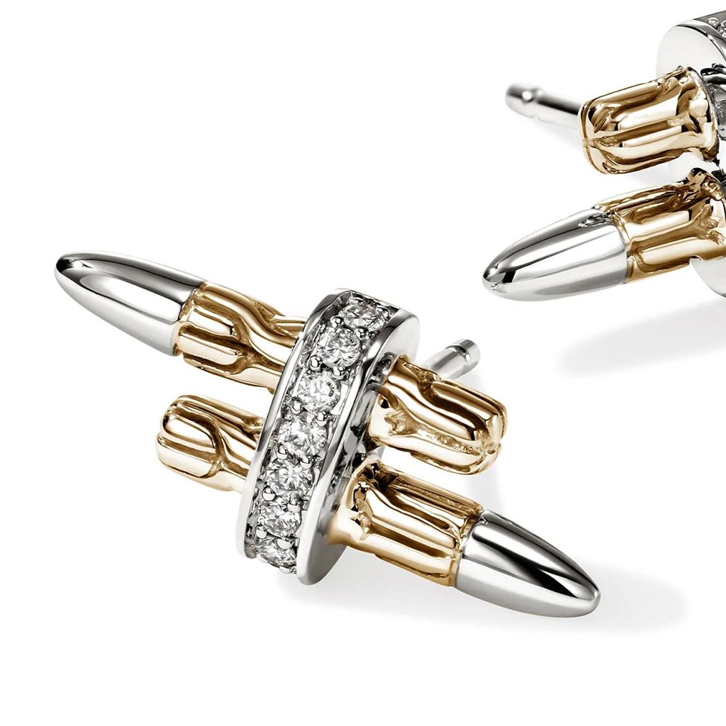 Sterling Silver & 14KT Yellow Gold Spear Pavé Diamond Stud Earrings