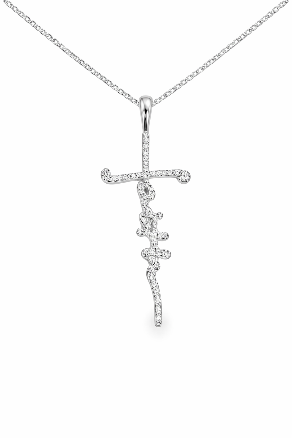 14kt White Gold Diamond “Faith” Cross Pendant