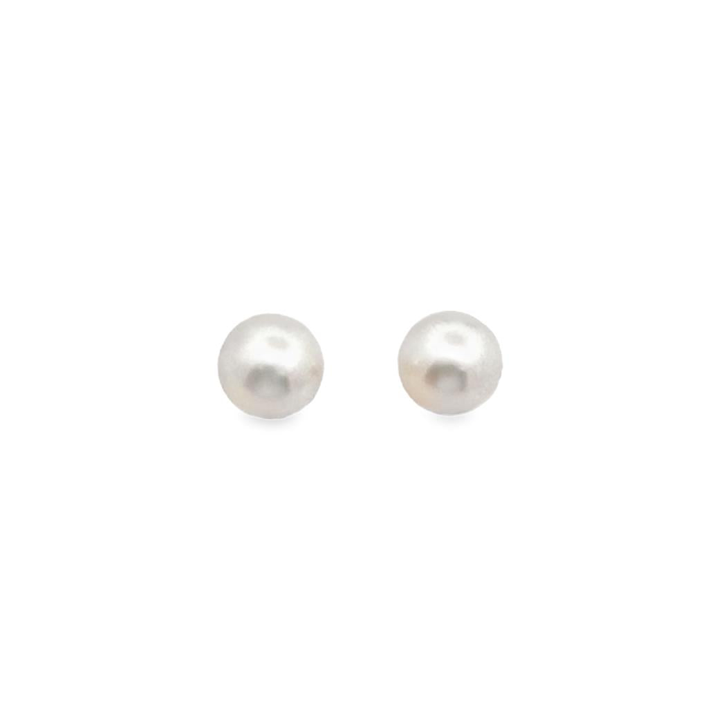 Ladies 14kt Yellow Gold Pearl Stud Earrings – 7.3mm White Pearls