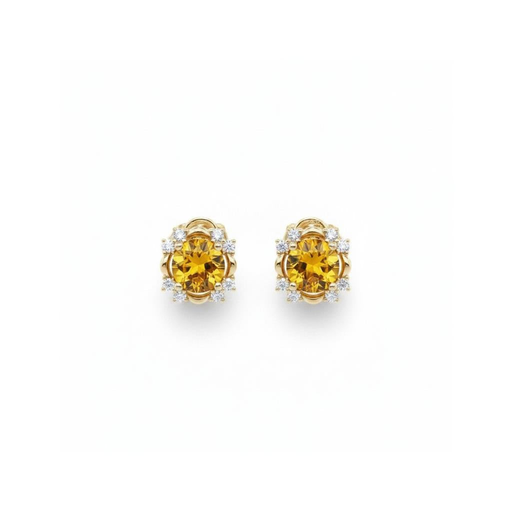 14K Yellow Gold Citrine & Diamond Accented Stud Earrings
