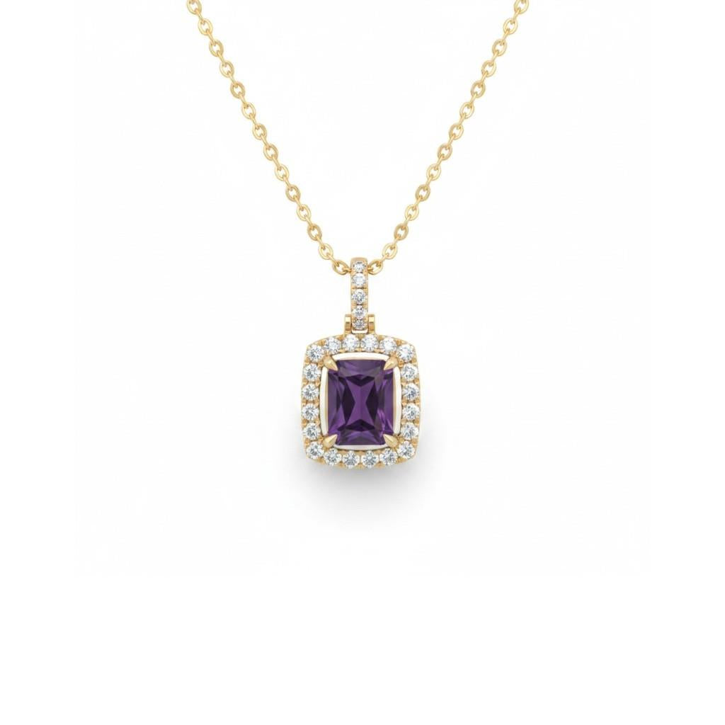 14K Yellow Gold Amethyst & Diamond Halo Pendant