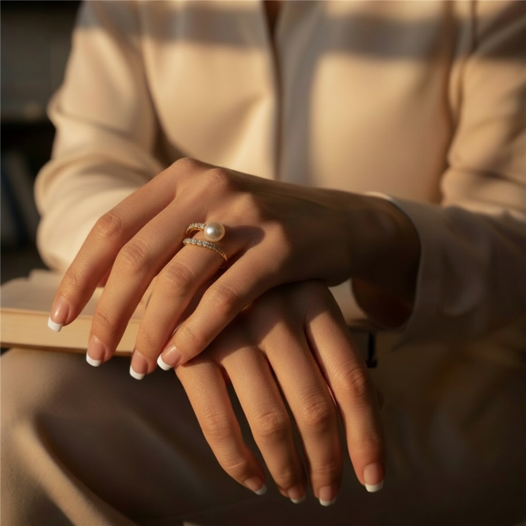 18KT Yellow Gold Diamond Bypass Pearl Ring