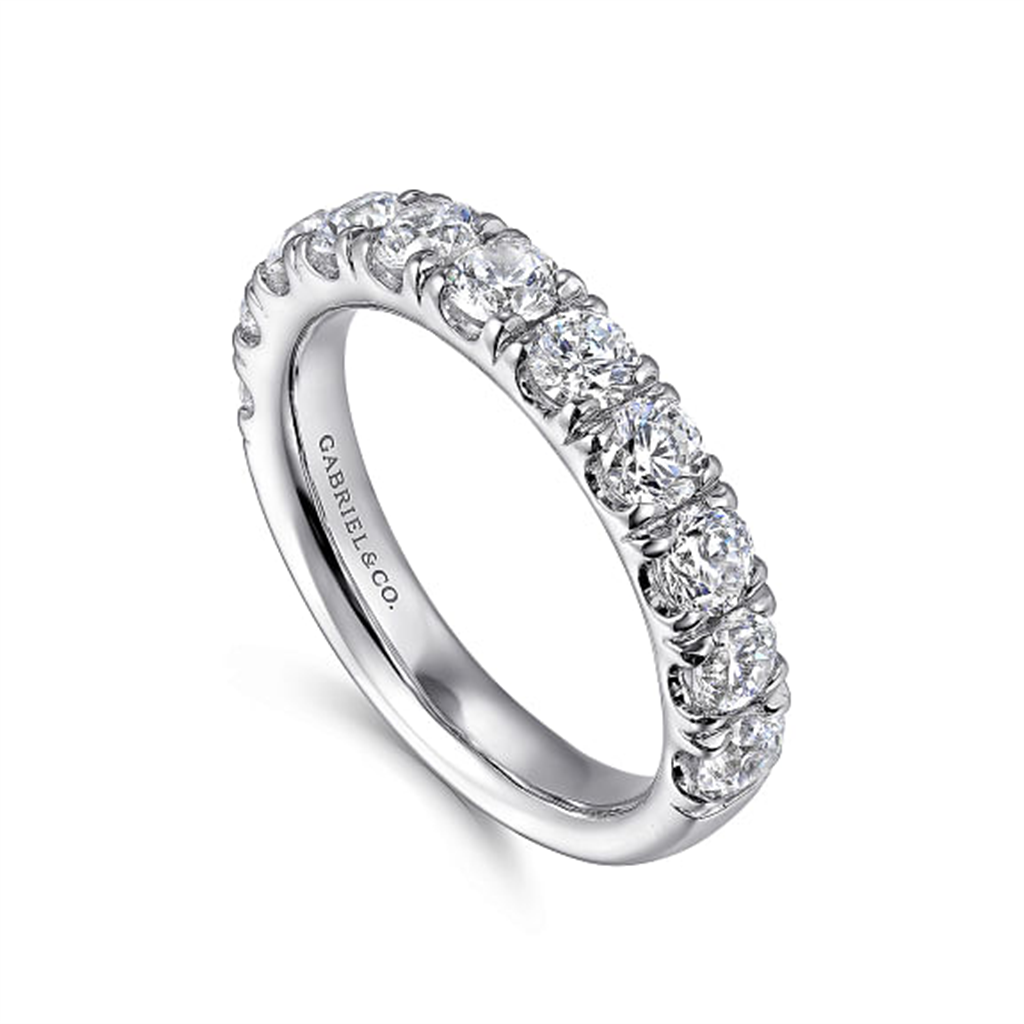14K White Gold 11 Stone French Pave Set Diamond Wedding Band - 1.5 ct