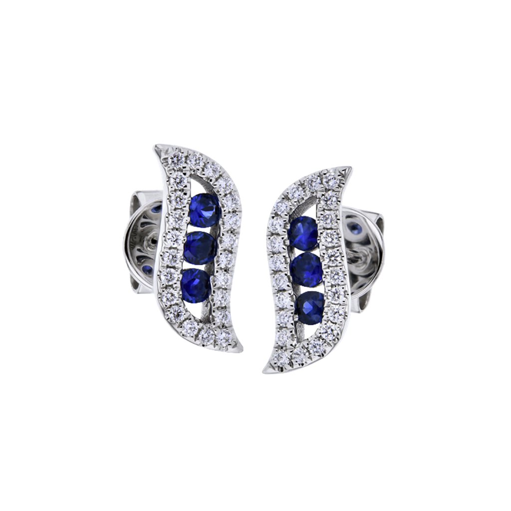 14K White Gold Sapphire & Diamond Fashion Stud Earrings