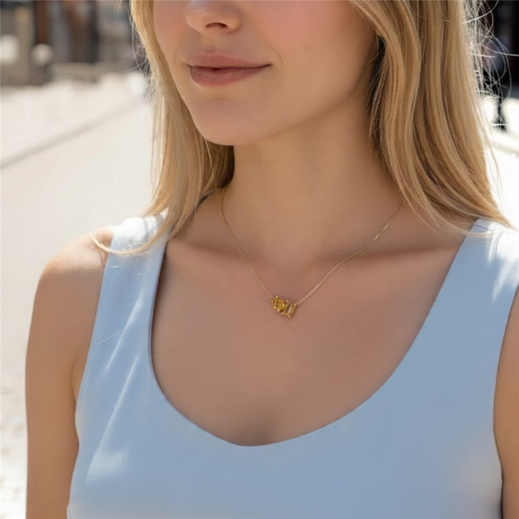 14KT Yellow Gold Citrine Toi Et Moi Necklace