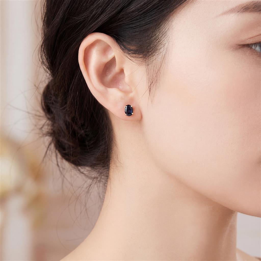 14kt Oval Deep Blue Sapphire Stud Earrings