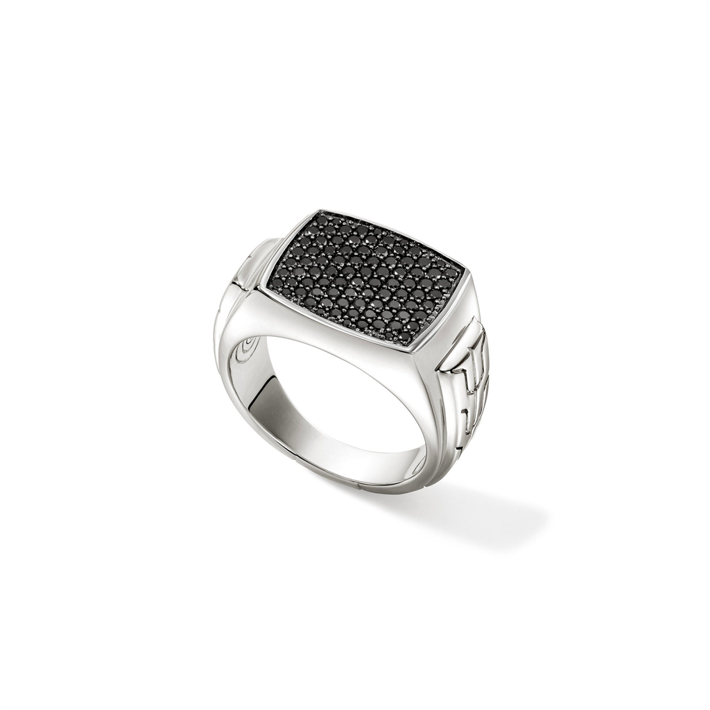 Sterling Silver Pavé Black Sapphire Signet Ring