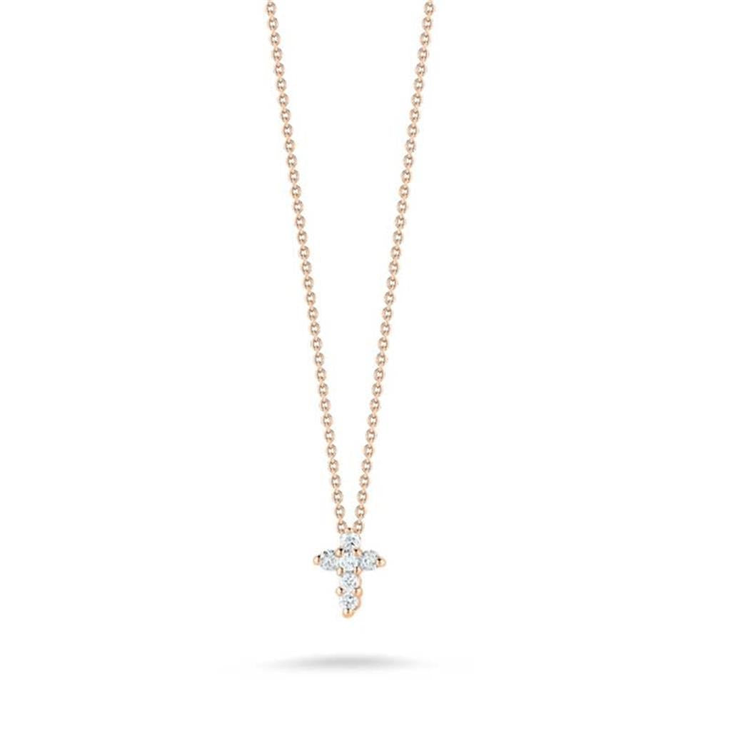 18K Rose Gold Baby Cross Pendant with Diamonds