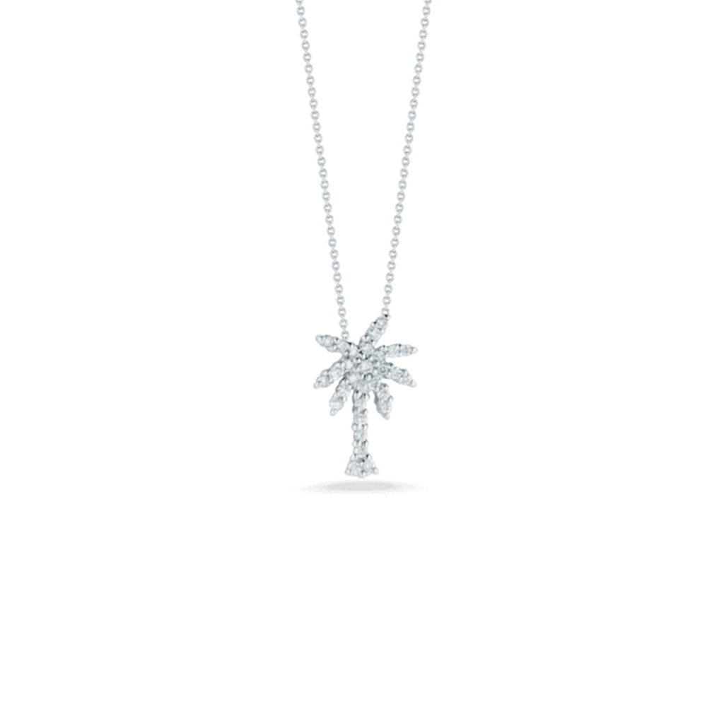 18 KT White Gold Tiny Treasures Small Diamond Palm Tree Pendant Necklace