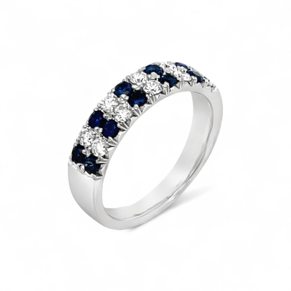 18kt White Gold Diamond and Sapphire Alternating Stone Fashion Ring - side view