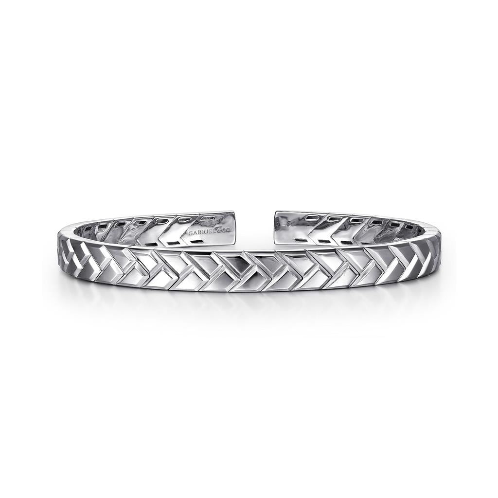 925 Sterling Silver Open Herringbone Cuff Bangle 