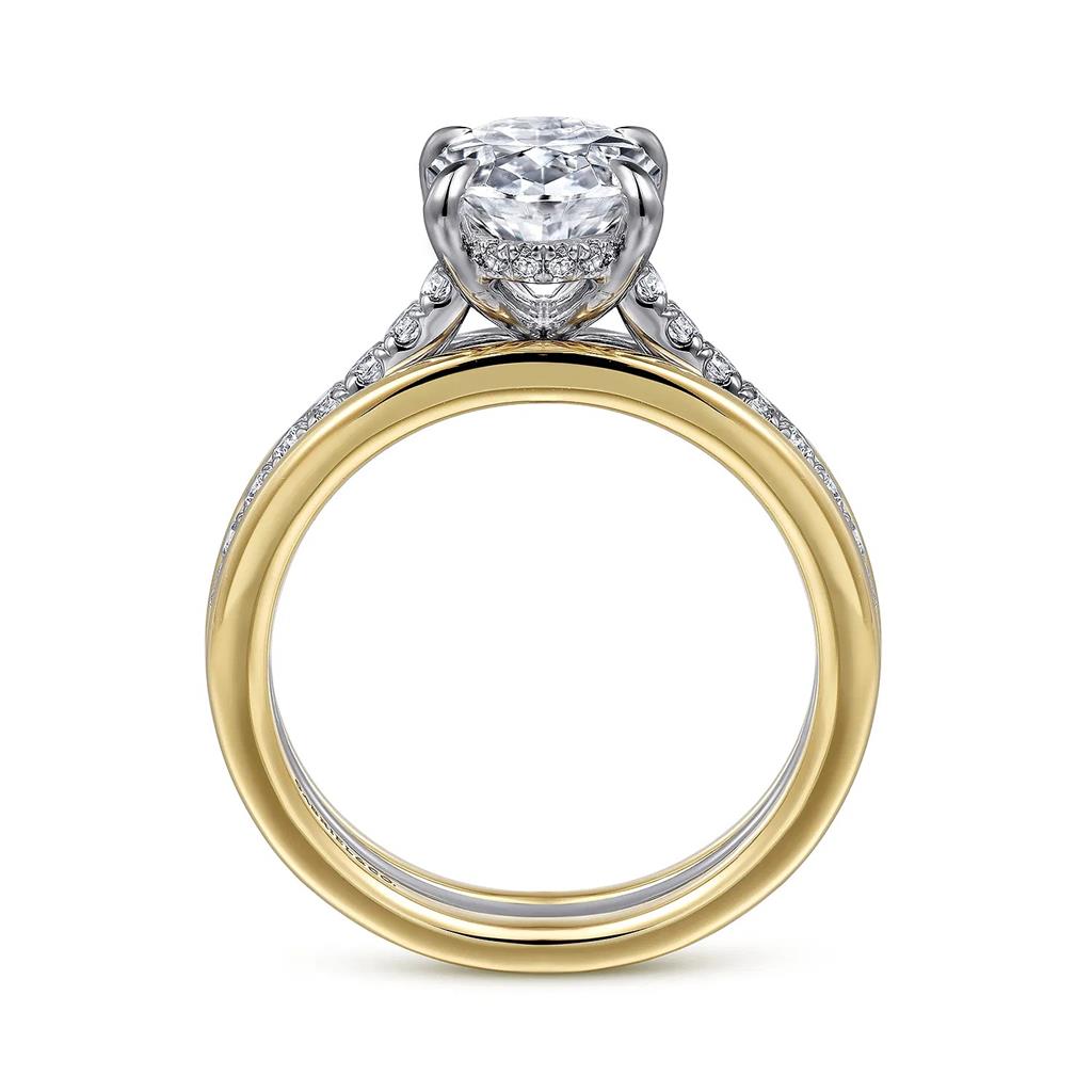 14kt Two-Tone Oval Wide Diamond Semi-Mounting by Gabriel & Co. – Size 6.5