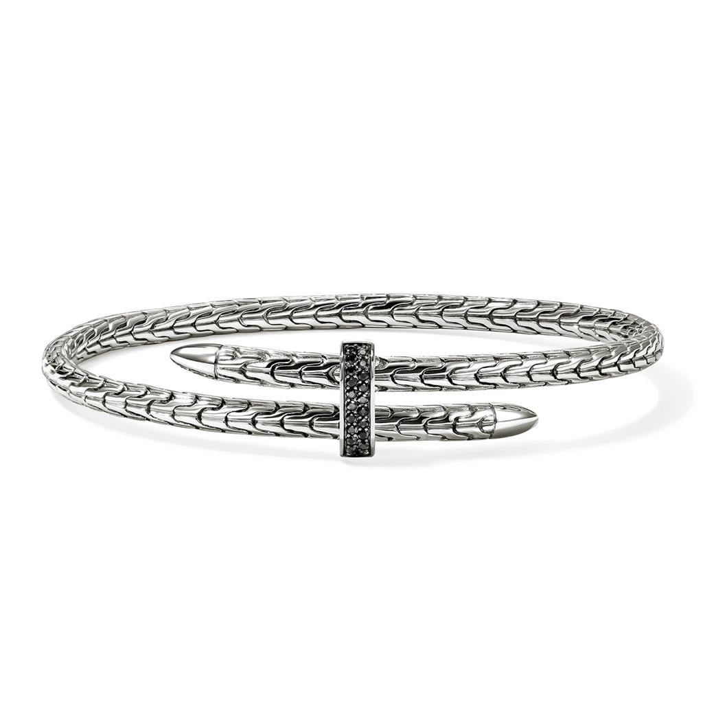 Sterling Silver 4mm Slim Spear Flex Cuff Bracelet with Black Sapphires