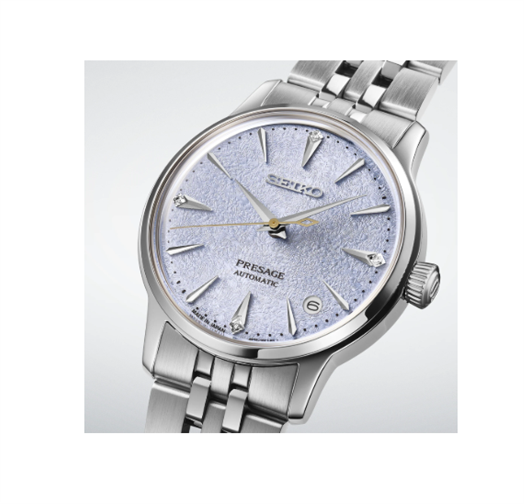 Seiko Presage Stainless Steel Blue Diamond Dial Watch - closer view