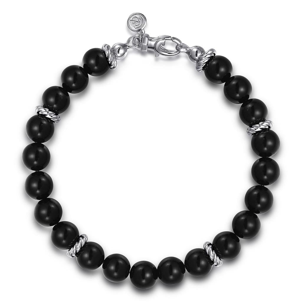 Sterling Silver 8Mm Onyx Beaded Bracelet