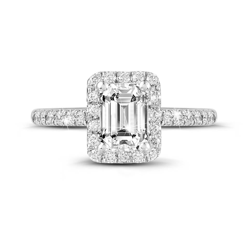 14kt White Gold Emerald Halo Diamond Engagement Ring