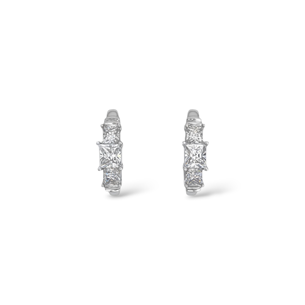14K White Gold Diamond Omega Clipback Hoop Earrings