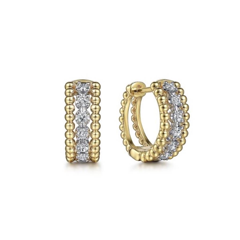 14K White-Yellow Gold Bujukan Huggie Pave Diamond Earrings 