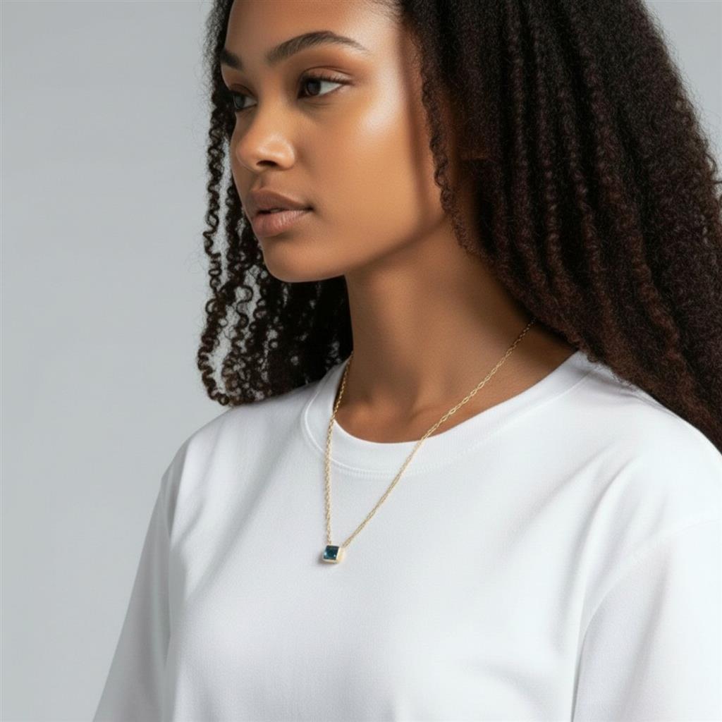 14 Kt Yellow Gold London Blue Topaz Bezel Solitaire Paperclip Necklace