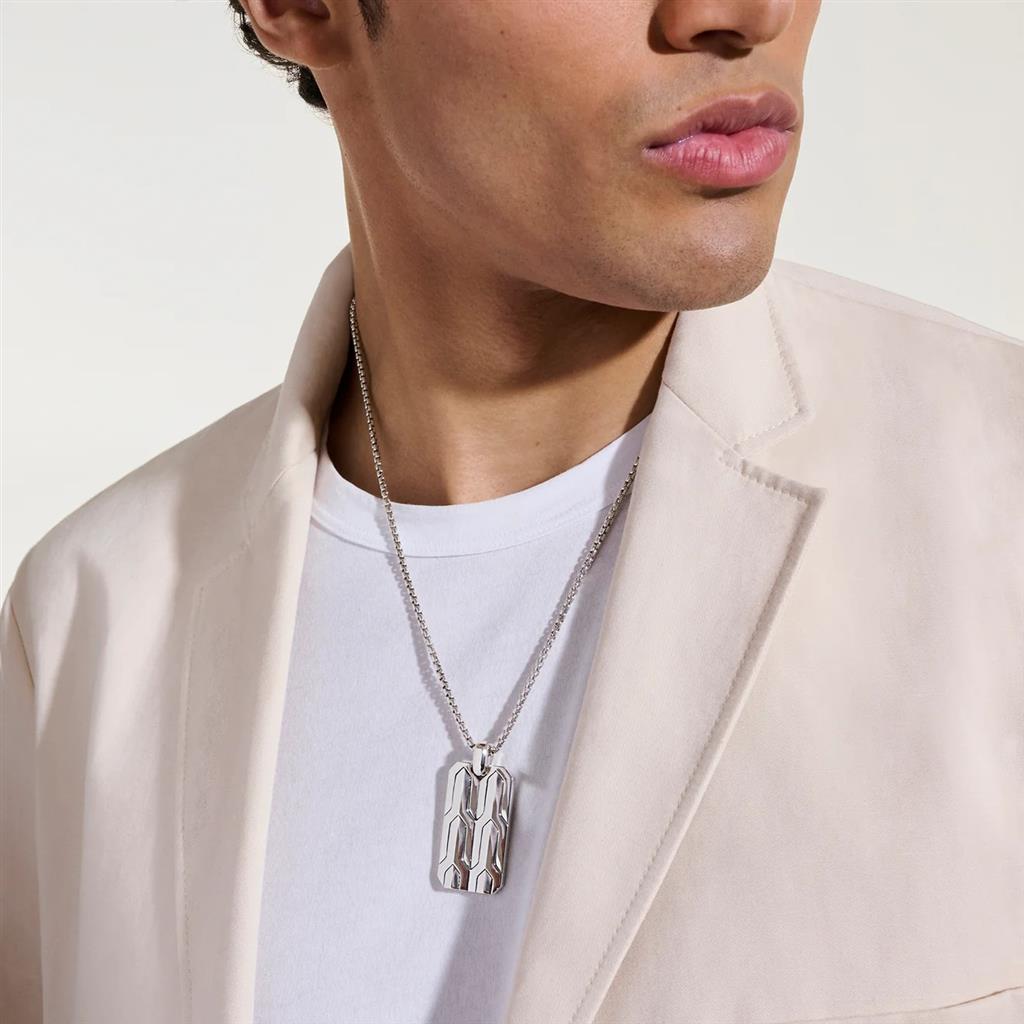 Icon 50 Tag Necklace – 2.7mm Sterling Silver Box Chain, 24