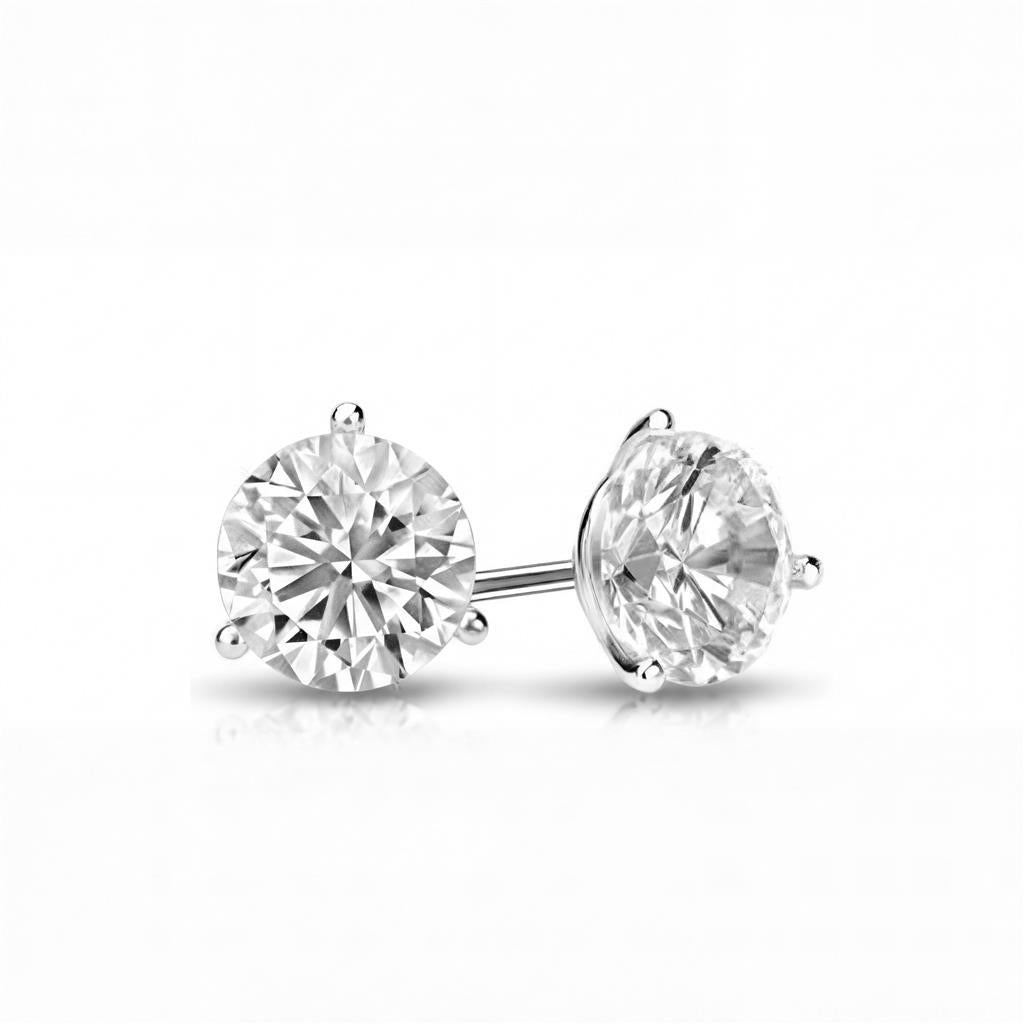 14KT White Gold 3-Prong Diamond Stud Earrings – 1.80ctw