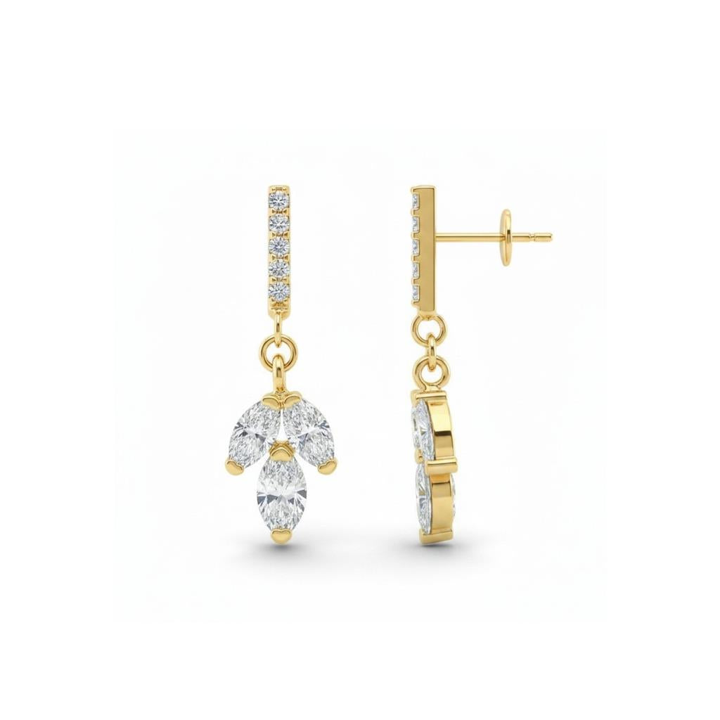 14kt Yellow Gold Marquise & Round Diamond Dangle Earrings
