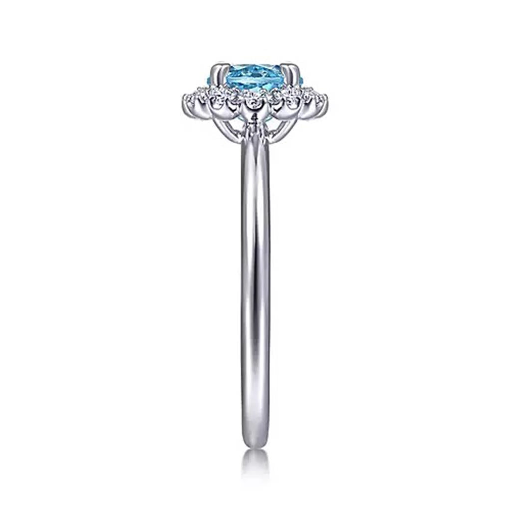 14K White Gold Round Blue Topaz And Diamond Halo Ring