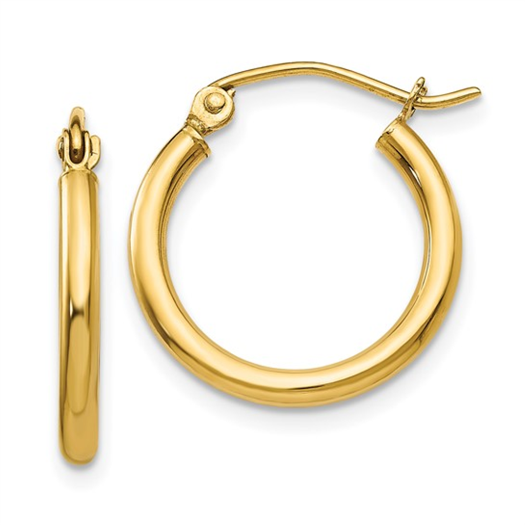 14 KT Yellow Gold 2mm Tube Hoop Earrings