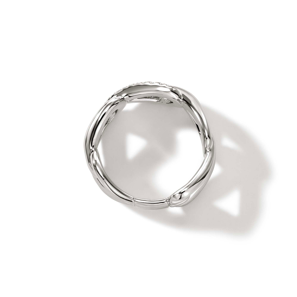 Sterling Silver Diamond Surf Link 8mm Ring