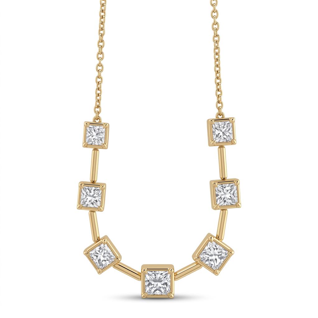 14KT Yellow Gold 7-Stone Princess Cut Diamond Necklace
